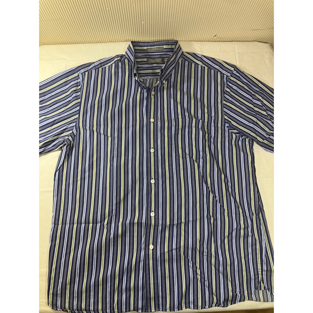 Daniel Cremieux Signature Collection Mens XL Blue Green Striped Cotton Shirt SS